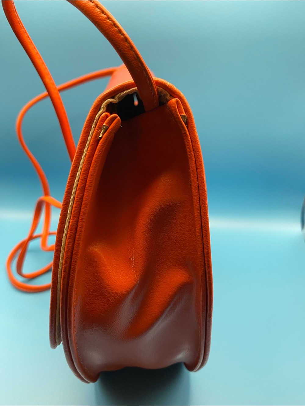 Vintage 80’s Orange Faux Leather Shoulder Bag - Picture 6 of 9